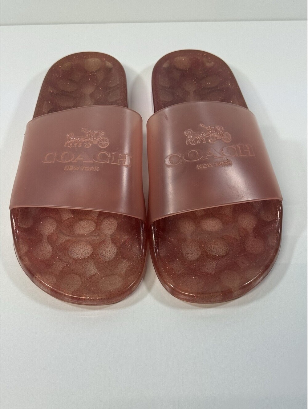 Coach Ulyssa Jelly Slides Pink Red Glitter Signature C Women’s Sandals
